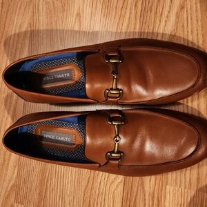 Vince Camuto Brown Leather Loafers with Gold Accents